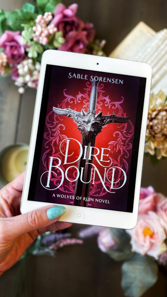 Dire Bound book cover on an iPad